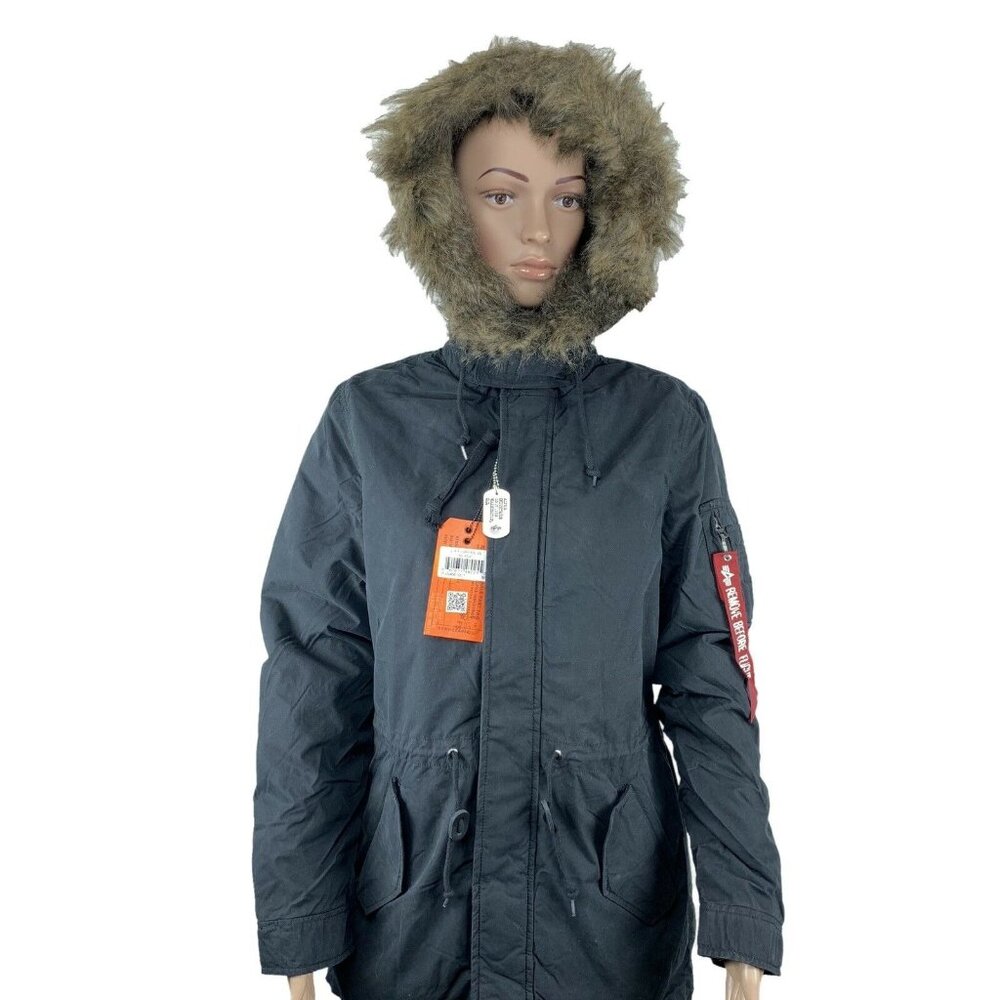 Alpha Industries Womens J-4 Fishtail Puffer Anorak Jacket Black Small‎ Regular